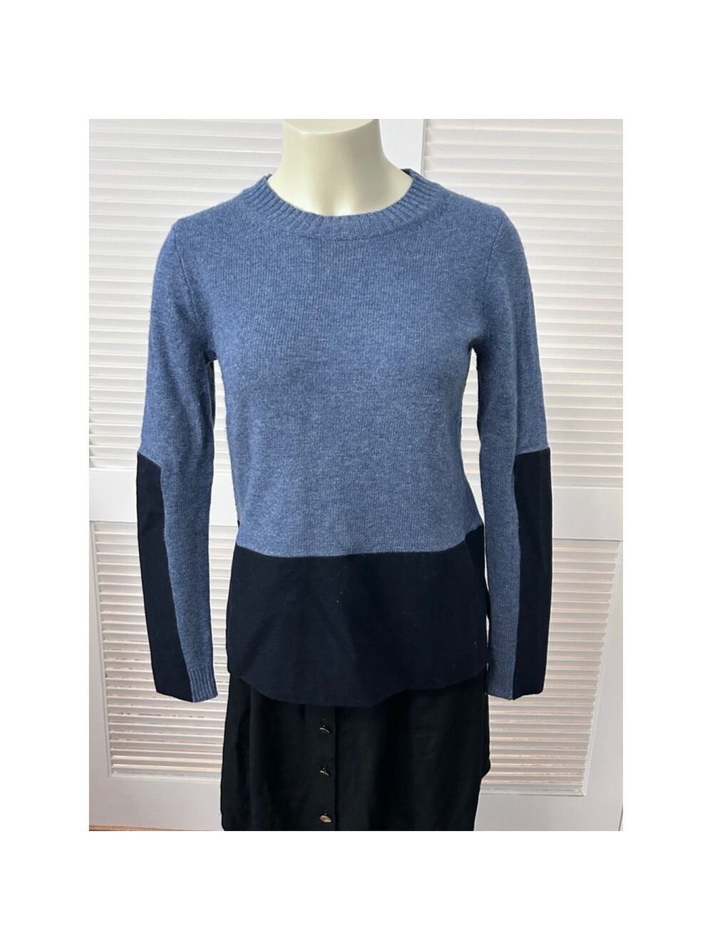 J.Crew Cashmere Wool Blend Sweater Small Blue Color Block Knit Pullover